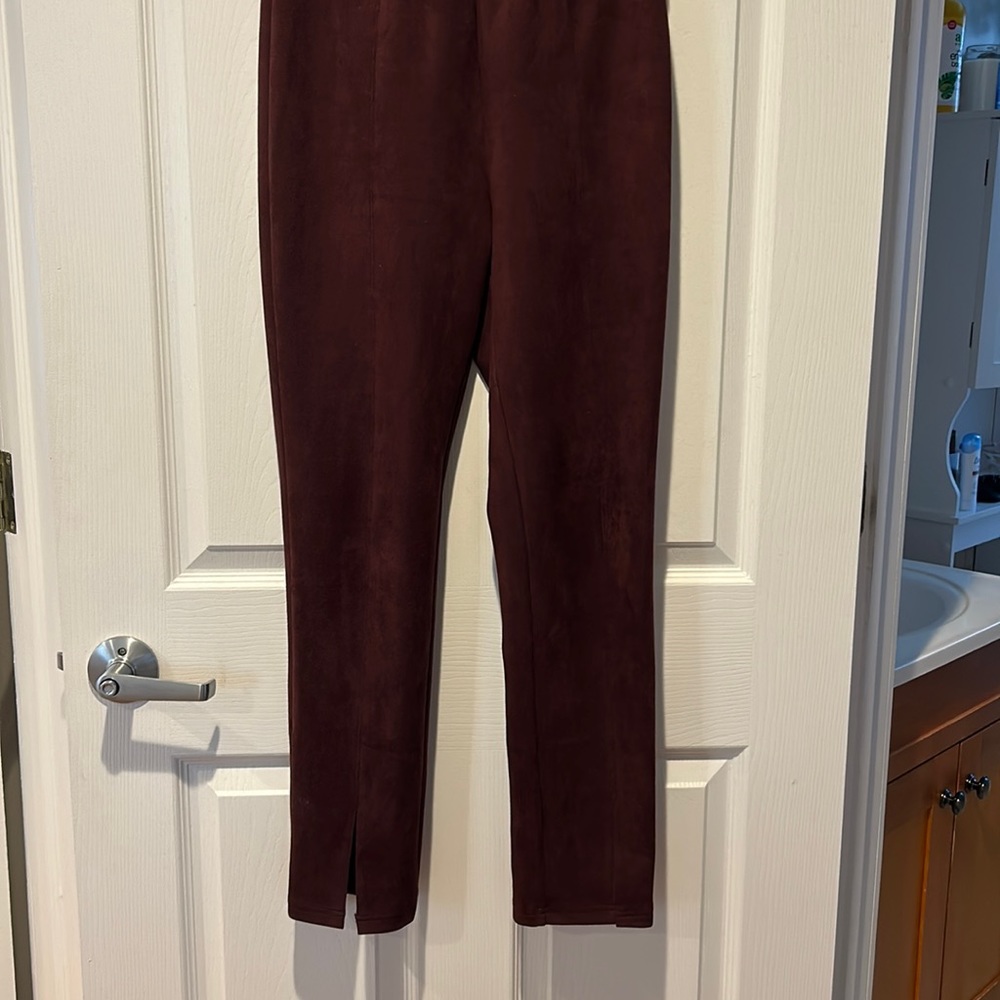 Maroon velvet leggings with slits from Anthro